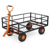 Heavy Duty Steel Garden Cart, Garden Wagon Cart on Wheels, Outdoor Metal Yard Utility Wagon Carts  w/Adjustable Handle & Removable Sides(Convert to Flatbed)