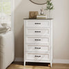 Lofka Farmhouse 5 Drawers Dresser for Bedroom, 45" Tall Wood Rustic Chest of Drawers with Wide Metal Handle, Natural Texture, Drawer Organizer for Bedroom, Living Room, White+Retro