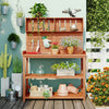 65" Large Outdoor Potting Bench Table, Wooden Farmhouse Rustic Patio Workstation with 4 Storage Shelves and Side Hook, Garden Potting Bench Station, Natural