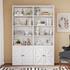 Furmax 1 Piece 4-Shelf Farmhouse Bookcases 4-Tier Bookshelf with Adjustable Shelves&Doors,Storage Cabinet for Home Living room,Kitchen,Office,White