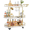 Garvee Bar Serving Cart, 3-Tier Storage Shelves & Wine Rack and Glass Holder, Golden & White