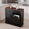 Tolead Double Tilt Out Trash Cabinet, Wooden Free Standing Laundry Sorter Cabinet, with Hideaway Drawer, White