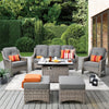 Vcatnet 6 Pieces Outdoor Patio Furniture All Weather Wicker High-Back Conversation Set with Fire Pit Table and Ottoman,Diamond Blue