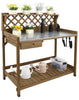 Garden Potting with Metal ,Outdoor Potting Table Workstation Benches with Drawer/Storage Shelf��Fir Wood Potting Station Work Table with Open Shelf,Lattice Back (Brown)