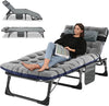 Slsy Folding Sleeping Cots Bed with 2 Sided Mattress & Pillow, Folding Camping Cot, Adjustable 4-Position Folding Lounge Chair