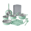 The Pioneer Woman 17-Piece Ceramic Cookware Set with Strainer Lids and Cookie Sheet with Rack, Blue