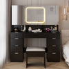 IVV Vanity Desk Set with Large LED Lighted Mirror & Power Outlet, Makeup Dressing Table with 9 Drawers and 3 Cabinets in Mirrored Doors, 47" Vanity Table with Cushioned Stool for Bedroom, Black