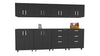 Burton 8 Piece Garage Set, 4 Storage Wall Cabinets + 2 Storage Cabinets + 2 Storage Drawer Cabinets, Black