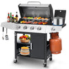 BBQ Grill, Seizeen Gas Grill with Side Burner, 40,000BTU 3-Burner Propane Grill w/Storage Cabinet, Steel Brush, Stainless Steel Camping for Backyard Patio, Portable Design on Wheels