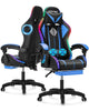 Hoffree Gaming Chair with Bluetooth Speakers and Footrest Massage Office Chair with LED Lights Ergonomic Game Chair High Back with Lumbar Support and Headrest Adjustable Swivel for Adults 300lb
