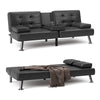 Furmax Futon Sofa Bed Convertible Folding Faux Leather Couch with 2 Cup Holders,Black