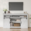 Mayincolor Farmhouse TV Stand for 65+ inch TV,34'' Tall Entertainment Center with Sliding Barn Doors, Rustic Wood Media Console Storage Cabinet Television Stand for Living Room, Light Grey