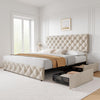 TROPOW Full Size Bed Frame,with 4 Storage Drawers and Adjustable Headboard, Linen Upholstered Platform Bed Frame, Diamond Stitched Button Tufted, No Box Spring Needed,White