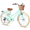 Glerc Missy 24" inch Girl Cruiser Kids Bike 6-Speed Teen Hybrid City Bicycle for Youth Ages 7 8 9 10 11 12 13 14 Years Old with Wicker Basket & Lightweight, Pink