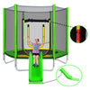 7ft Trampoline for Kids, Trampoline with Safety Enclosure Net, Outdoor Trampoline with Slide & Ladder and Soft Pad, 220lbs Capacity, Easy Assembly, Indoor Use, Green