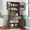Planntonneo 71'' Tall Kitchen Pantry Storage Hutch Cabinet with Doors and Shelves, Grey Oak