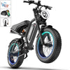 Electric Bike for Adults, 1500W Peak Fat Tire Ebike 20″×4″ Snow-Tread, 48V 15.6Ah Removable Battery, 32MPH, Dual Suspension, Shimano 7-Speed, Hydraulic Disc Brakes, Bonus Accessories