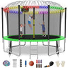 16FT Trampoline for 8-9 Kids Adults with Basketball Hoop, Enclosure, Light, Sprinkler, Socks, 2000LBS Outdoor Round Heavy Duty Recreational Backyard Trampoline