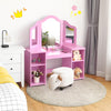 Costway Vanity Table Set Makeup Dressing Kids Girls Study Table Tri Folding Mirror White