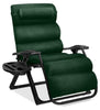 Oversized Chair, Folding Outdoor Patio Recliner, XL Anti Gravity Lounger w/Removable Cushion, Cup Holder, Side Tray, 350lb Capacity - Taupe
