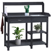 VEIKOUS Wood Potting Bench Garden Table w/ Removable Stainless Sink & Shelves, Natural