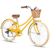 Glerc Missy 24" inch Girl Cruiser Kids Bike 6-Speed Teen Hybrid City Bicycle for Youth Ages 7 8 9 10 11 12 13 14 Years Old with Wicker Basket & Lightweight, Pink