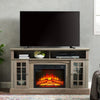 Sesslife Electric Fireplace TV Stand with Remote Control for 65 Inch TV, Farmhouse TV Console Table with Open Storage Shelves & 2 Cabinets, Wooden Media Entertainment Center for Living Room, Gray