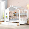 Bellemave House Bed with 2 Drawers and Storage Shelves, Wood Full Size Montessori Bed Frame with Roof and Window, Playhouse Bed for Bedroom (White)