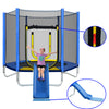 7ft Trampoline for Kids, Trampoline with Safety Enclosure Net, Outdoor Trampoline with Slide & Ladder and Soft Pad, 220lbs Capacity, Easy Assembly, Indoor Use, Green