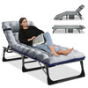 MOPHOTO Lounge Chair with Mattress, Outdoor Chaise Lounge Support 440 Lbs, Adjustable Portable Heavy Duty Sleeping Cots Bed for Camping, Pool, Beach, Patio
