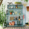 65" Large Outdoor Potting Bench Table, Wooden Farmhouse Rustic Patio Workstation with 4 Storage Shelves and Side Hook, Garden Potting Bench Station, Natural