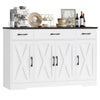 Homfa Buffet Cabinet with 3 Drawers and 4 Doors, 55.1�?W Kitchen Sideboard Storage Cabinet with Adjustable Shelves, Farmhouse Coffee Bar Cabinet for Dining Room, White & Brown