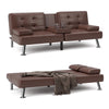 Furmax Futon Sofa Bed Convertible Folding Faux Leather Couch with 2 Cup Holders,Black