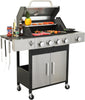 3-Burner Propane Gas BBQ Grill with Thermometer & Wire Enamel Cooking Grids, 25,650 BTU Output Stainless Steel Grill with Foldable Side Table for Outdoor Barbecue