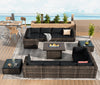 Grezone 15 Pieces Patio Furniture Set with Fire Pit Table, All Weather Outdoor Sectional PE Rattan, Patio Conversation Sets Cushions & Black-glass Coffee Table for Garden Lawn Balcony Porch Deck, Red