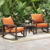 MRUAKA Rocking Chair Bistro Set,3 Piece Outdoor Patio Furniture Set with 2 Rockers and 1 Metal Coffee Table with Thick Cushions for Porch,Backyard,Poolside,Beige