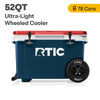 RTIC 52 QT Ultra-Light Wheeled Hard-Sided Ice Chest Cooler, Fits 78 Cans, White & Grey