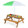 Costway 3-in-1 Kids Picnic Table Wooden Outdoor Sand & Water Table with Umbrella Play Boxes Green