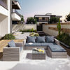 Rattan Patio Sofa Set, 4 Pieces Outdoor Sectional Furniture Set, All-Weather PE Rattan Wicker Patio Conversation Set, Cushioned Sofa Set with Glass Table for Patio Garden Poolside Deck