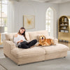 Oversized Double Chaise Lounge, Faux Fur Upholstered Deep Seat Sofa with 2 Pillows, 2 Cupholders, and Dual USB Ports