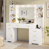 Aunfebrco White Vanity Desk Makeup Vanity Table with Mirror and Lights and Charging Station, Large Dressing Table with Storage Cabinet&6 Drawers&4 Storage Shelves for Bedroom