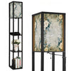 Floor Lamp with Shelves,Modern Dimmable Standing Lamp Floral Corner Display Bookshelf Lamp with 2 USB & 1 Power Outlet for Living Room & Bedroom