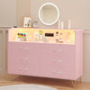 Garvee Dresser for Bedroom 6 Drawer with LED Light & Charging Station, Wooden Dressers and Chests of Drawers with 2-Tier Open Shelves, Wide Dresser Organizer for Living Room Hallway Entryway, Pink