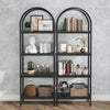 Finmind 70.8" Industrial 4-Tier Bookshelf: Wood and Metal Display Rack (Black, 2PCS)