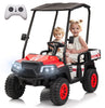 Rock Wheels 2 Seater 12V Ride On Toy Truck Golf Cart for Big Kids w/ Roof, Sun Shade, Storage Trunk, 2WD, Parent remote Control, 3 Speeds, LED Lights, Bluetooth & Music