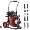 VEVOR Drain Cleaner Machine 100FT x 3/8 Inch, Auto Feed Sewer Snake Auger on Wheels, 370W Portable Drain Cleaning Machine with 8 Cutters & Air-activated Foot Switch for 2" to 4" Pipes