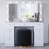 Ember Interiors Ibbie White Makeup Vanity with Glass Top, Lights, Charging Station