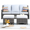 Ovios 7 Piece Wicker Outdoor Patio Dining Set with Fire Pit Table, Grey