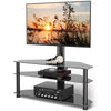 RTVR Modern 3 in 1 TV Stand with Mount for Flat Screens up to 65 inch, Black Glass Corner TV Stand for Bedroom