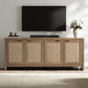 SICOTAS 61.5"W Rattan TV Stand with 4 Doors, Boho Entertainment Center with Adjustable Shelves & Spacious Countertop �C Large Boho Farmhouse Media Console for Living Room, Reclaimed Caramel Oak